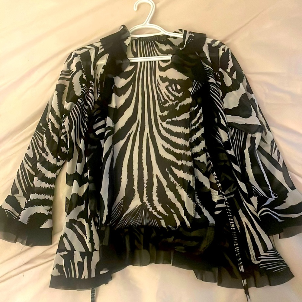 Piccadilly Fashions Zebra Print Flouncy Cardigan size L